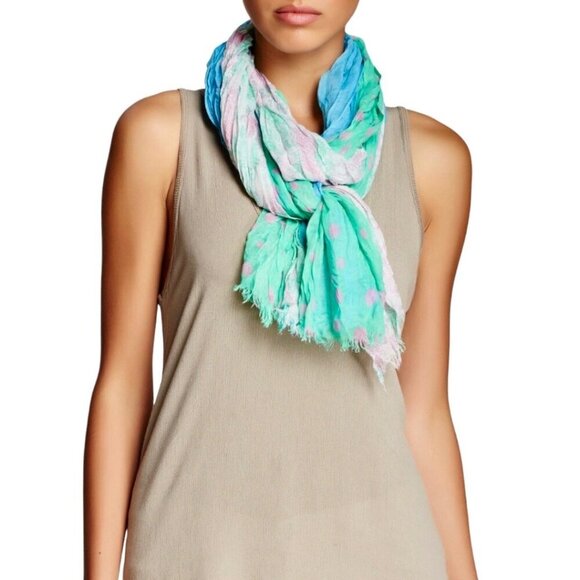 NWOT BLUE PACIFIC Silk Linen Scarf Vintage Washed Crinkled Tri-Fold Blue Green - Picture 7 of 8